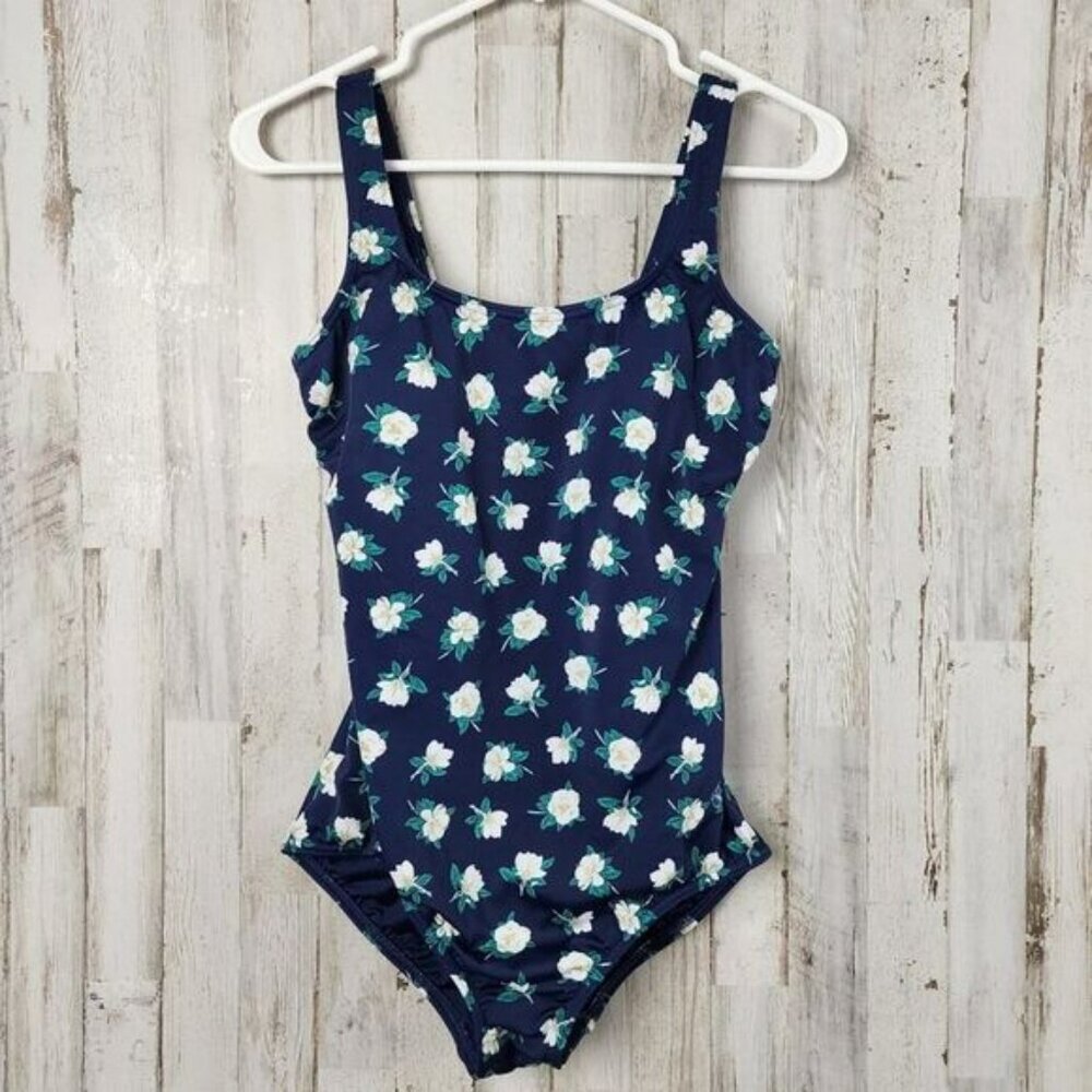 Lands' End One Piece Swimsuit Magnolia Print Blue Size 10